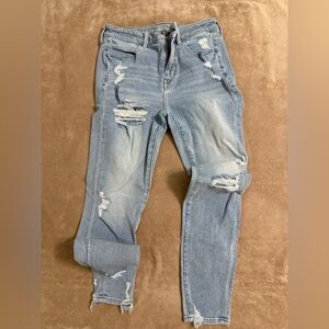 American Eagle Outfitters Super Hi-Rise Women’s Stylish Blue Distressed Jeans